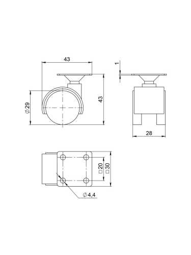 Опора двухколесная Ajax (Аякс) с площадкой WL/B-30-2P/15kg пластик