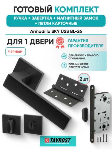 Комплект: Ручки Armadillo SKY USS BL-26+Завертка+Магнитный замок и Петли Fuaro/черный