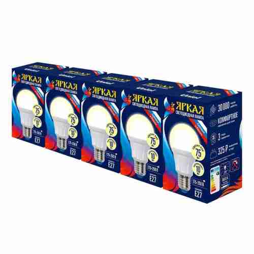 Лампа светодиодная Uniel E27 10W 3000K матовая LED-A60 10W/WW/E27/FR PLP01WH Набор из 5штук UL-00008087