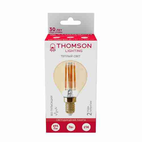 Лампа светодиодная филаментная Thomson E14 7W 2400K шар прозрачная TH-B2122