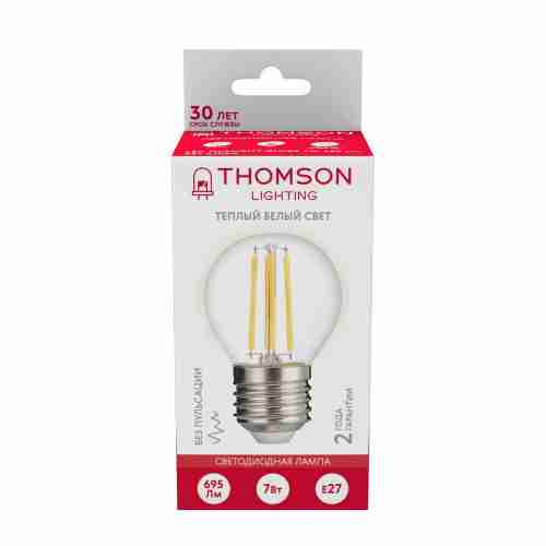 Лампа светодиодная филаментная Thomson E27 7W 2700K шар прозрачная TH-B2091