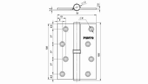 Комплект 2 шт. - Петля съемная Punto 113-4 100*70*2.5 AC right (медь) правая