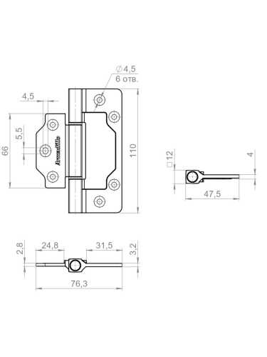 Петля Armadillo (Армадилло) универсальная без врезки IN4300.US BL черный