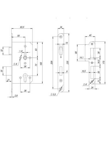 Замок Fuaro (Фуаро) врезной DD.INOX/C-55.72/R с роликовой защелкой