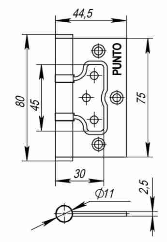 Комплект 2 шт. - Петля универсальная без врезки Punto 200-2B 75x2,5 PN мат. никель