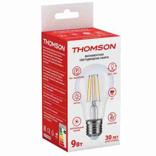 Лампа светодиодная филаментная Thomson E27 9W 4500K груша прозрачная TH-B2062