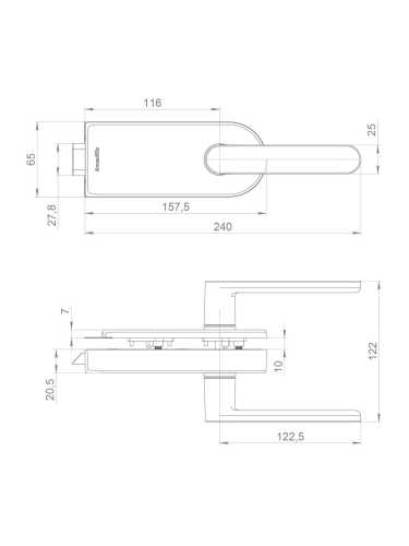 Комплект: замок+ручка Armadillo (Армадилло) для стеклянной двери Space.GL.LUV BL черный
