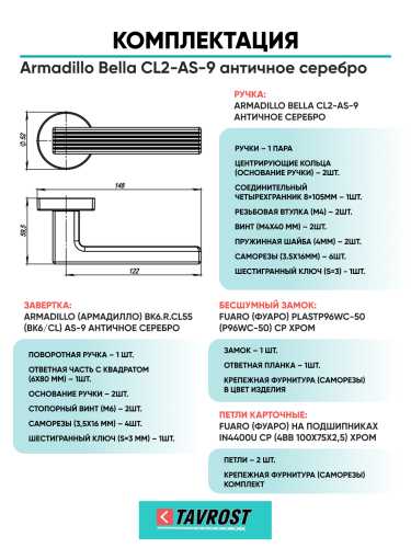 Комплект: Ручки Armadillo Urban Line URB6 BPVD-77+Завертка+Бесшумн замок и Петли Fuaro/ворон никель