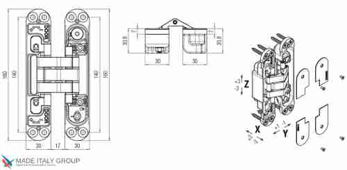 Kubica 7316 DXSX, AS универсальная петля, цвет НЕРЖАВЕЙКА (140 kg)