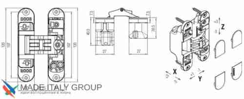 Kubica 2700 DXSX, BR петля скрытая универсальная центральная БРОНЗА (60 kg)