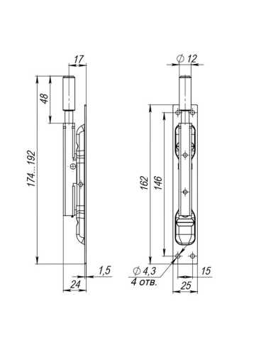 Задвижка торцевая RIGEL-set/160 D12x60mm (TDB set 160-24) в комплекте с ригелем