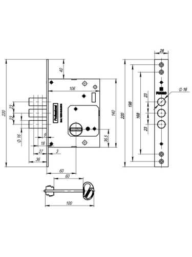Замок Fuaro (Фуаро) врезной сувальдный MDV25/S-60.00.3R16 5key (5 ключей)