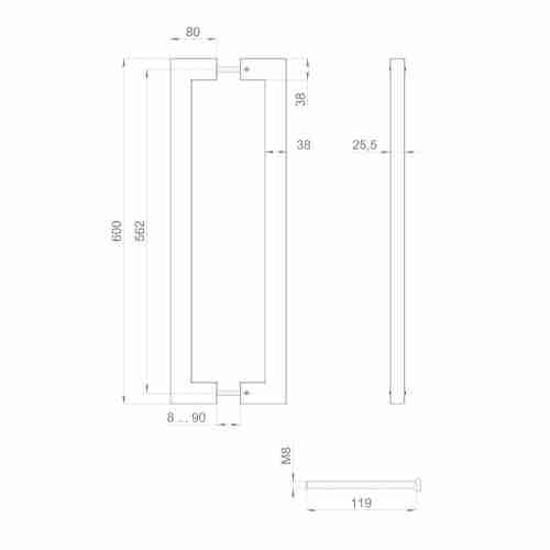 Ручка-скоба Fuaro (Фуаро) PULL.PH38/600.26 INOX 304 (PH-26-38/600-INOX) BLACK