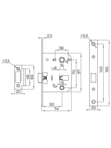 Защелка врезная LP72-50 SN Мат.никель