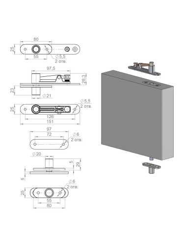 Комплект Armadillo (Армадилло) для маятниковых дверей Pivot.100