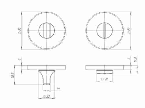 Завертка дверная сантехническая BK6.R.ARC.R52 (BK6 ARC) SN-3 мат.никель