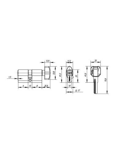 Цилиндровый Punto (Пунто) механизм MaxPro7002Knob70mm(30+10+30) BL черный 7key с вертушкой