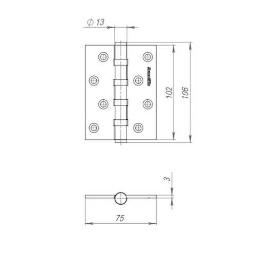 Комплект 10 шт. - Петля дверная универсальная Armadillo (Армадилло) IN4500UC-BL SN 102x75x3 INOX304 матовый никель БЛИСТЕР