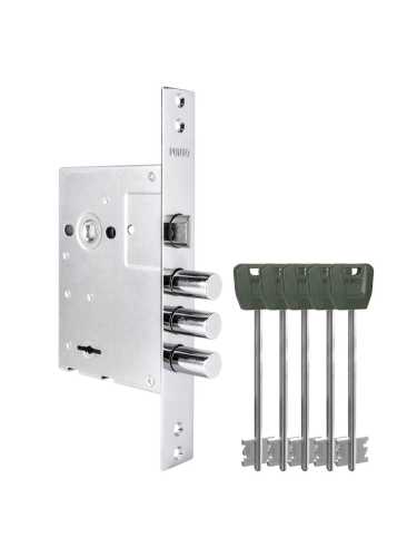 Замок Punto (Пунто) врезной сувальдный MDV30/S-65.77 CP хром (длинный ключ) тех.уп.