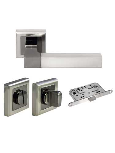 Комплект дверных ручек Morelli MH-28 SN/BN-S с заверткой WC-S SN/BN+магнитный замок M1895 SN, цвет матовый никель/хром