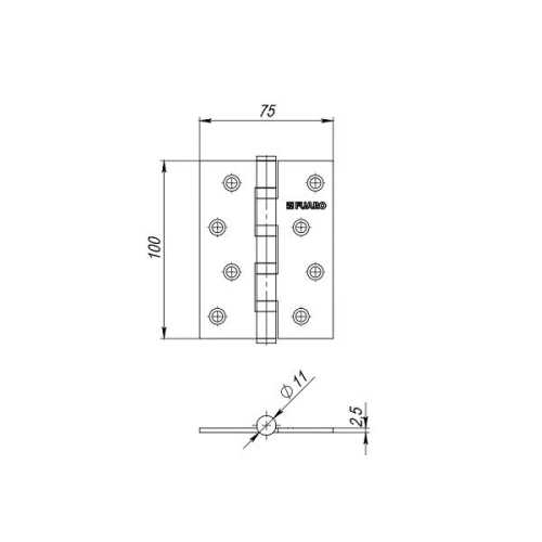 Комплект 2 шт. - Петля дверная универсальная стальная Fuaro 4BB 100x75x2,5 CFB