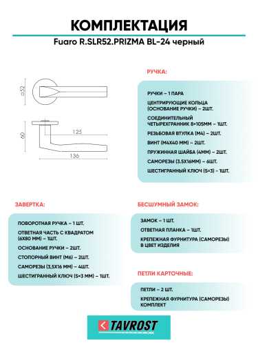 Ручка дверная Fuaro (Фуаро) межкомнатная R.SLR52.PRIZMA BL-24 черный  Набор 5