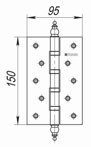 Комплект 2 шт. - Петля дверная стальная универсальная Fuaro 4BB/E 150x95x3 PB (латунь)