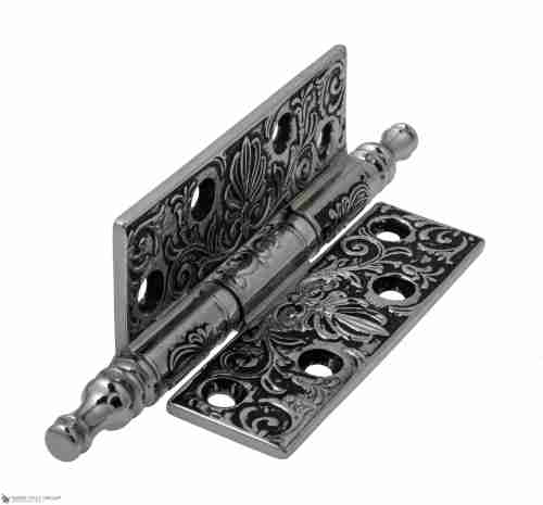 Дверная петля универсальная латунная с узором Venezia CRS011 102x76x4 полированный хром + черный