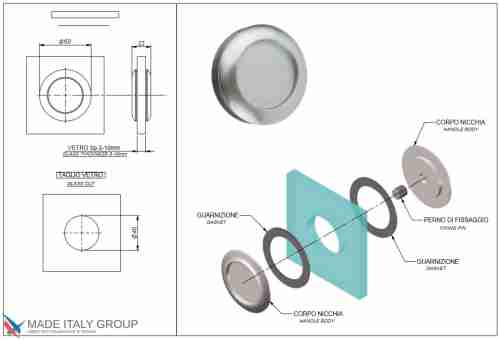 Дверная ручка для стеклянной раздвижной двери 6012 Ø60 матовый хром
