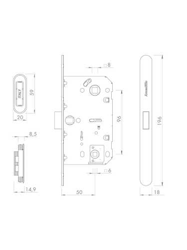 Замок дверной магнитный Armadillo (Армадилло) WC с ответной планкой GRAVITY.PRO G01.196.50.96 SN мат никель