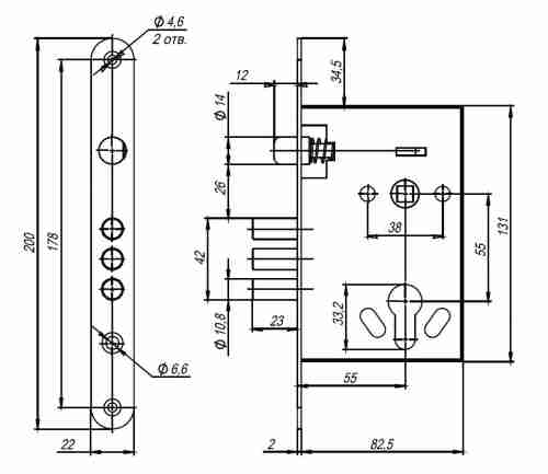 Корпус врезного замка с ручками на планке  KIT А5-3155/3 W/B