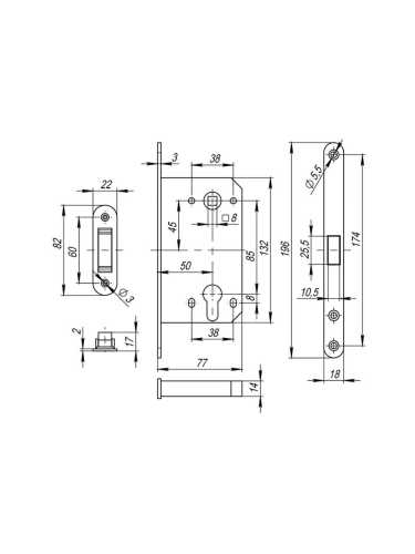 Корпус врезного замка MAGNM85C-50 (M85C-50) SSC сатин.хром
