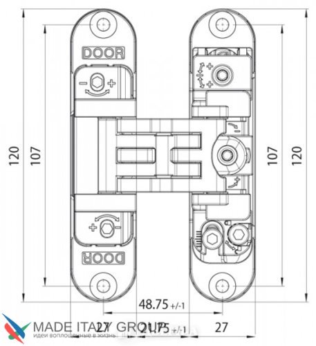 Kubica 2700 DXSX, BR петля скрытая универсальная центральная БРОНЗА (60 kg)