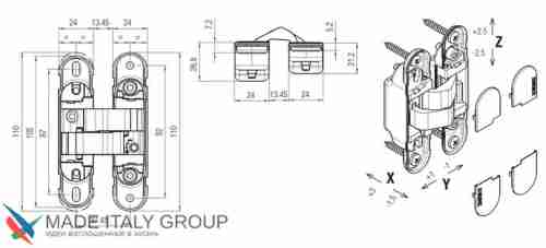 Kubica K1019 DXSX, KOMBI HYBRID NO петля скрытая универсальная ЧЕРНЫЙ (40 kg)