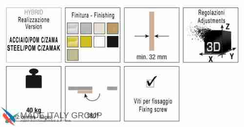 Kubica K1019 DXSX, KOMBI HYBRID NS петля скрытая универсальная МАТОВЫЙ НИКЕЛЬ (40 kg)