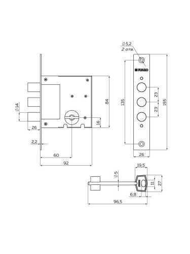 Замок Fuaro (Фуаро) врезной сувальдный MDV812/S-60.00.3R14 4key