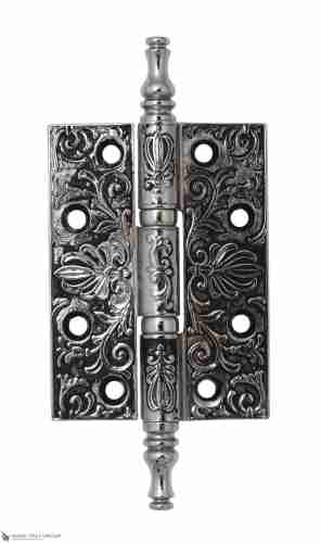 Дверная петля универсальная латунная с узором Venezia CRS011 102x76x4 полированный хром + черный