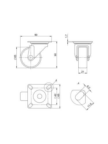 Опора колесная Ajax (Аякс) с площадкой WL/B-60R/50kg резина