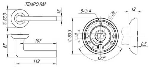 Комплект на 2 двери - Ручка Fuaro (Фуаро) раздельная R.RM54.TEMPO (TEMPO RM) SN/CP-3 матовый никель/хром