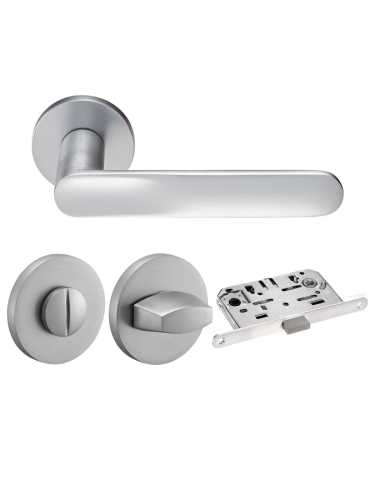 Комплект дверных ручек Morelli MH-59-R6 MSC с заверткой MH-WC-R6 MSC + магнитный замок M1895 SC, цвет матовый хром