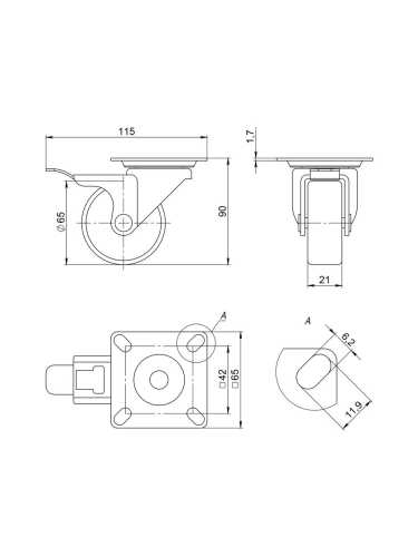 Опора Ajax (Аякс) колесная со стопором и площадкой WL/B-60R/50 kg (brake) резина