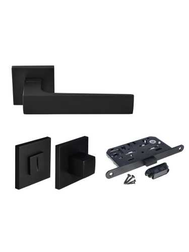 Комплект дверных ручек Morelli MH-54-S6 BL с заверткой MH-WC-S6 BL + замок M1895 BL, цвет черный