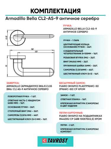 Комплект: Ручки Armadillo Urban Excalibur URB4 SN-3+Завертка+Бесшумн замок и Петли Fuaro/мат никель