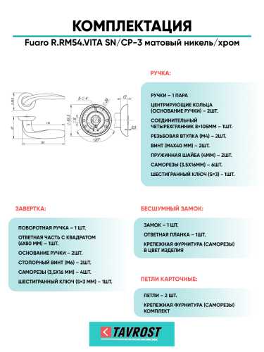 Ручка дверная Fuaro (Фуаро) межкомнатная R.RM54.VITA (VITA RM) SN/CP-3 матовый никель/хром  Набор 5