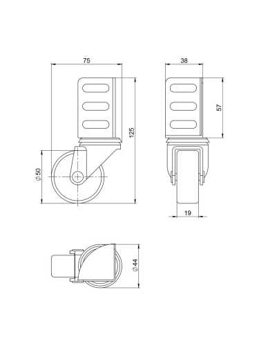 Опора Ajax (Аякс) колесная WL/B-50R/40kg резина, под винт М8