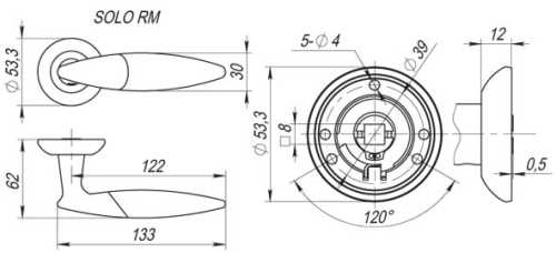 Комплект на 6 дверей - Ручка Fuaro (Фуаро) раздельная R.RM54.SOLO (SOLO RM) SN/CP-3 матовый никель/хром