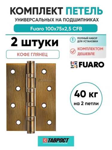 Комплект 2 шт. - Петля дверная универсальная стальная Fuaro 4BB 100x75x2,5 CFB