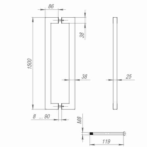 Ручка-скоба PH-26-38/1500-INOX black (нержавейка 304)