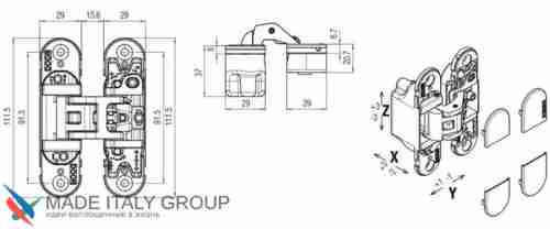 Kubica 6700 DXSX, CL петля скрытая универсальная ПОЛИРОВАННЫЙ ХРОМ (70 kg)