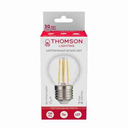 Лампа светодиодная филаментная Thomson E27 7W 4500K шар прозрачная TH-B2092